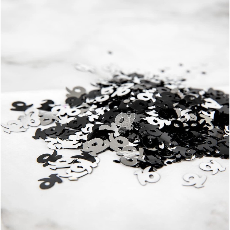14g Black & Silver 16th Birthday Confetti Foil Metallic Glitz