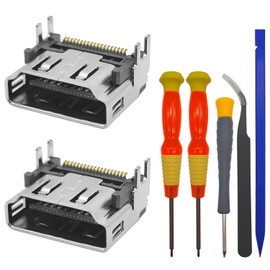 2 Pcs HDMI Port Socket Connector, HDMI Port Interface Connector Replacement + 5 Pcs Screwdrivers, HDMI Display Socket Connector