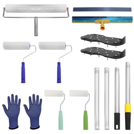 Self Leveling Cement Tool Kit, Epoxy Floor Kit, Spike Roller for Self Leveling Concrete, Floor Leveling Tools with Epoxy Roller, Epoxy Shoes Spikes, Stainless Steel Scraper, 4*Extension Rods