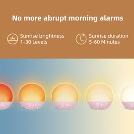Odokee Sunrise Alarm Clock White Noise Machine: Natural Wake Up Light - Dimmable Clock with Bluetooth Speaker for Bedroom - 25 Sleep Sounds for Baby Adults Kids Sakura Pink