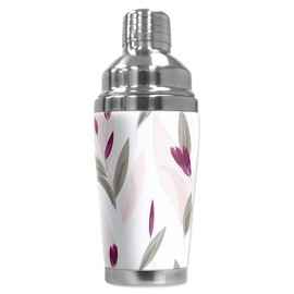 Mugzie 16 Ounce Stainless Steel Cocktail Shaker/Martini Shaker with Wetsuit Cover - Purple & Pink Flower Toss