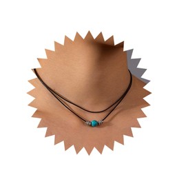 Xduargs Boho Layered Turquoise Beaded Necklace Black Bead Waterproof Rope Necklace Vintage Turquoise Wax Rope Necklace Adjustable Turquoise Chain Necklace Jewelry for Women