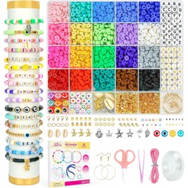 Triko Kit de Cuentas para Hacer Pulseras, 7500 Piezas de Arcilla, 24 Colores, Letras y Dijes, Material Ideal para Pulseras de la Amistad, Manualidades para Niñas.