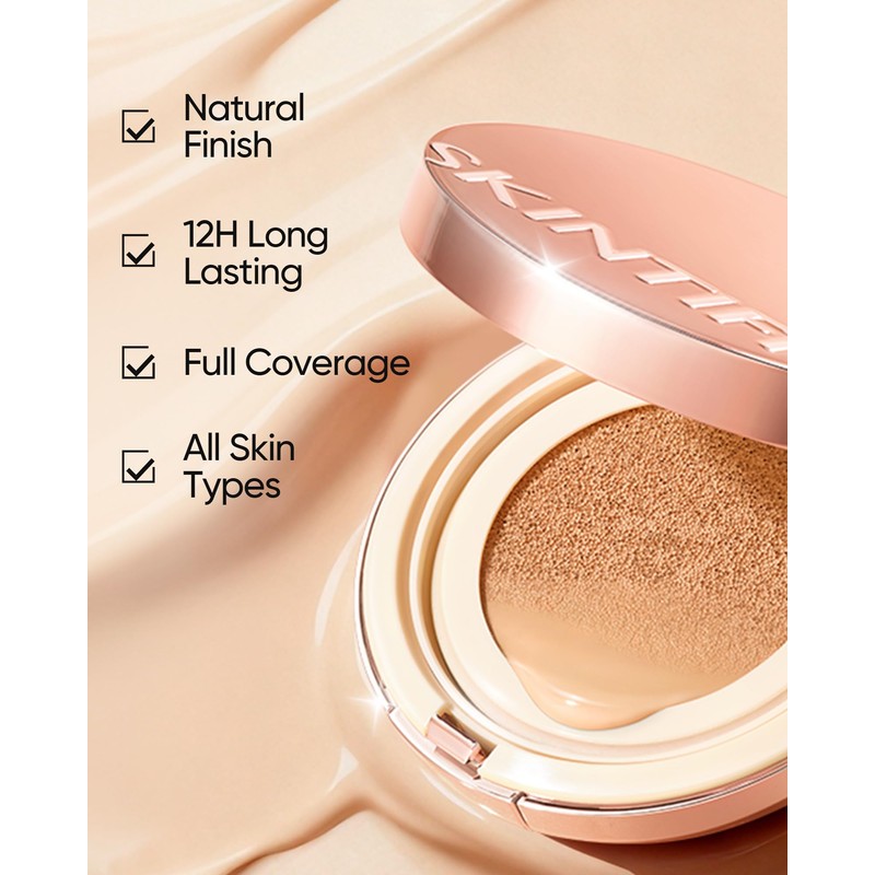 SKINTIFIC Full Coverage Cushion Foundation #00N Natural Porcelain| Satin Glow