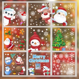 9 Sheets Christmas Window Clings for Glass Windows, Christmas Static Window Stickers Double Sided Xmas Window Decorations Snowflake Santa Claus Elk Window Decals for Winter Party (Style 4)