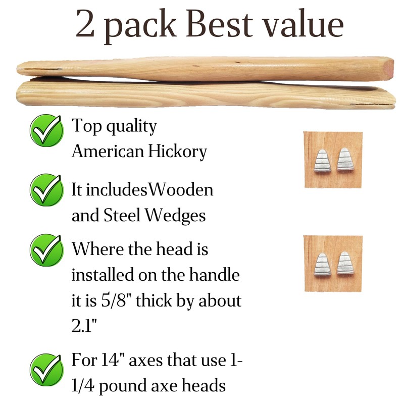 2 pack American Hickory Axe handle replacement for 14" axes