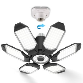 BRAINIAC LED Garage Light Bulb 150W 15000LM Deformable Garage Lights Ceiling led with 6 Adjustable Panels, E26/E27 Screw in Shop Lights for Basement Barn Porch