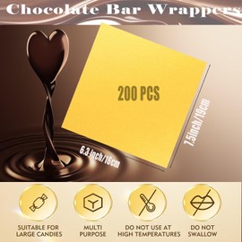 TJYAEKLTD Gold Foil Candy Wrappers, 200 Pcs Chocolate Bar Wrappers, 6.3 * 7.5in Food-Grade Wrapping Paper for Candy Packaging, DIY Crafts, Packing Gifts(Gold)