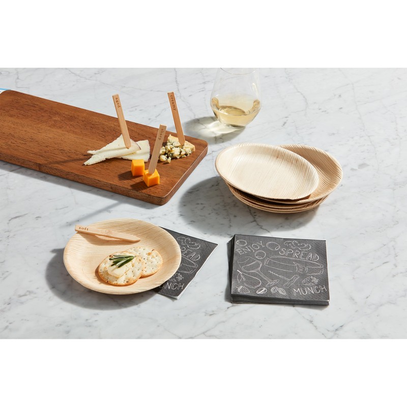 Mud Pie Charcuterie Hosting Set, plate 6" dia, BROWN