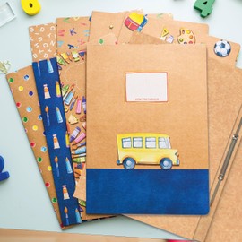 Papierdrachen 8 high-quality cardboard file folders for children, DIN A4, kraft paper motif, flat binder made of 350 g/m² cardboard, set number 2