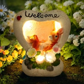 Solar-Powered Rabbit Welcome - Outdoor/Indoor Garden Decoration with Glowing Welcome Sign, Cute Sitting Bunny & Ladybug CcentColor: White, Size: One Size