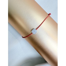 ORDAAMIS Red String 925 Silver Bracelet with CZ Diamond Cubic Charm, Adjustable Cord, Youth Jewellery