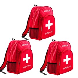 First Aid Backpack Empty Large - Waterproof First Responder Bag | Emergency Medical Backpack Organizer | Red Emergency Bag