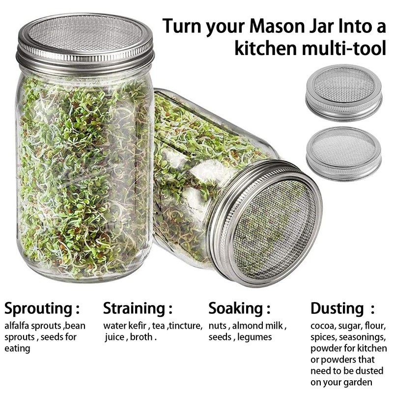 Germinator Jar Lids Mason Jar Sprout Lids 04 Stainless Steel