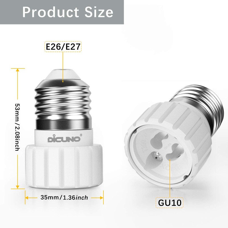 DiCUNO E26 to GU10 Adapter 160℃ Heat Resistant Maximum Wattage