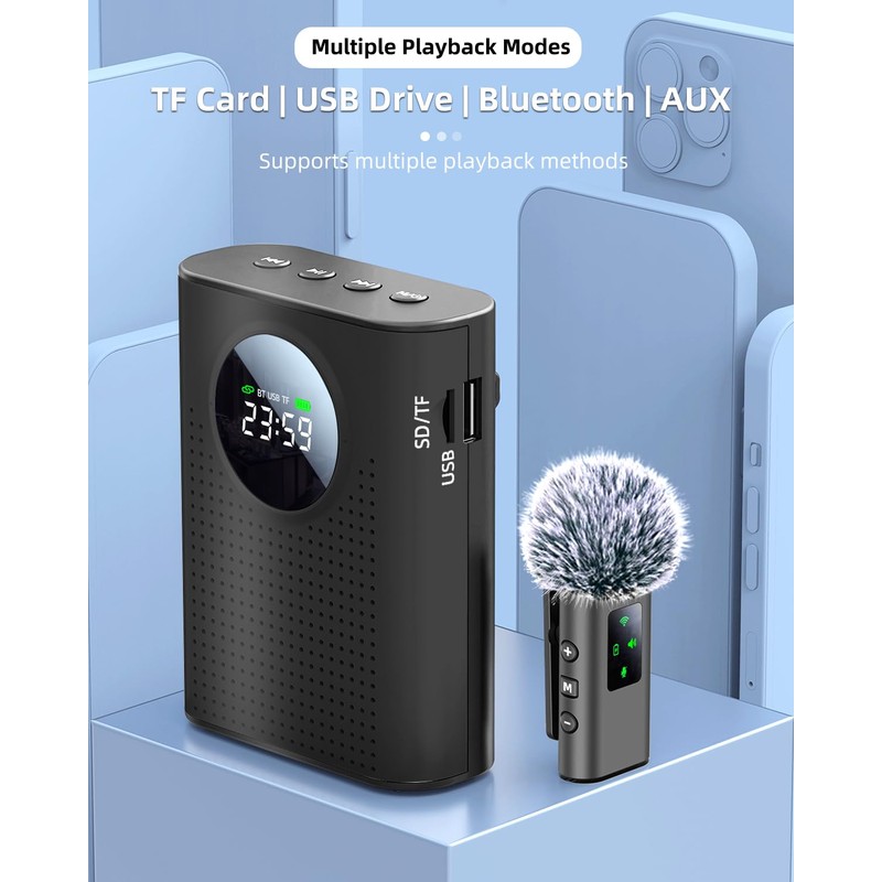 ZERFUN S67 Voice Amplifier Wireless Microphone for Teachers Classroom Rechargeable,