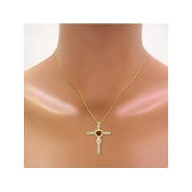 Rylos Necklace Yellow Gold Plated Silver 925 Cross Necklace Heart Shape Gemstone & Diamonds With 18" Chain 6MM Garnet January Birthstone Womens Jewelry Silver Necklace
