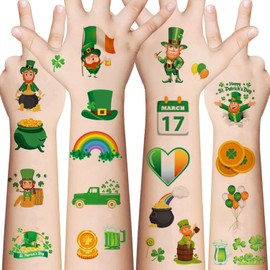 107 Pcs Shamrock Temporary Tattoos for kids, Safety Waterproof Bulk Tattoos Stickers, Children's Temporary Tattoo Toys, Best Choice for St. Patrick's Day Parade and Irish Party (10 Sheets)