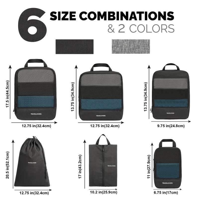 TravelLovers Compression Packing Cubes – 6 Pack Packing Cubes for