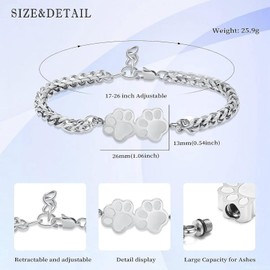 zeqingjw Paw Print Urn Bracelet for Ashes for Women Cremation Jewelry for Ashes Urn Bangle Keepsake Jewelry for Pet/Dog's/Cat's Ashes Pendant Memorial Gifts, Metal, stainless steel