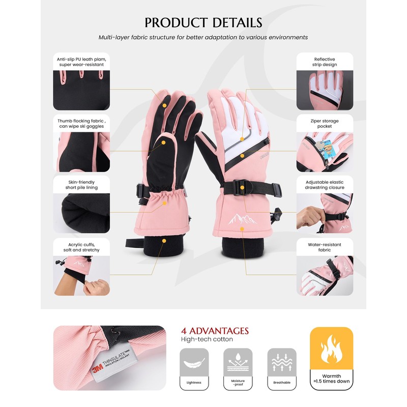 Ski Gloves for Men Women - Winter Snow Gloves Windproof