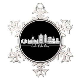 America Salt Lake City Metal Snowflake Christmas Tree Ornament Gift for Traveler Funny Keepsake USA Street Painting State Building Collectible Gift for Holiday Christmas Tree Decorations