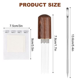 GOTFUN WDT Tool Espresso Coffee Stirrer 6 Needles Espresso Distribution, Tool Coffee Distributor Needle Set with 10 Filter Bags and Stainless Steel Coffee Pulling Pin (Light Wood Color)