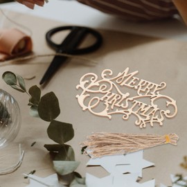 20pcs Merry Christmas Wooden Cutouts Xmas Wooden Cutout Letter Pieces Slice Ornaments Christmas Wooden Sign Embellishment Tag for Home Christmas Tree Crafts