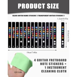 KGDUYC 4pcs Guitar Fingerboard Sheet Music Stickers, Fingerboard Guitar Neck Sticker Notes Learning for Beginners E-A-D-G-B-E, Ideal for Stringed Guitar Acoustic Guitar, with 1 Instrument Cleaning