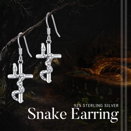 Snake Earrings, Huggie Hoop Earrings Made of 925 Sterling Silver, Snake Hypoallergenic Earrings for Sensitive Ears, Snake Jewellery Gift for Men and Women, Sterling Silver