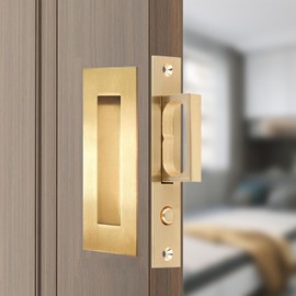 AcxdJnye Pocket Door Hardware,Recessed Finger Flush Pulls with Edge Pull,Sliding Pocket Door Handles,Heavy Duty Edge Pull with Pop Out Ring Pull (Gold, 4.72Inch)
