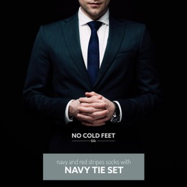 No Cold Feet Mens Tie and Sock Set, Groomsmen, Birthday, Anniversary, Best Man, Groomsman Gifts for Wedding, Navy and Red Stripes and Navy