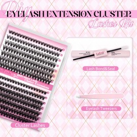 FADLASH Lash Extension Kit DIY 30D+40D Individual Lashes Cluster 0.07 D Curl Eyelash Extension Kit with Lash Bond and Seal and Lash Applicator Tool for Self Application at Home (30D+40D, 8-16mm)