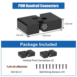 BLIKA 2 Pack Vertical Pivot Connectors with Screws, 180° Adjustable Flat Handrail Accessories for Stair Railing System, Black POM Handrail Connector Fitting, Stair Cable Railing Handrail, BL03-S