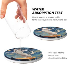 Car Coasters for Cup Holders, 2 Pack Absorbent Ceramic Anti Slip Universal Car Interior Accessories 2.56 Inch Cup Coaster for Women Men - Starry Sky Cats