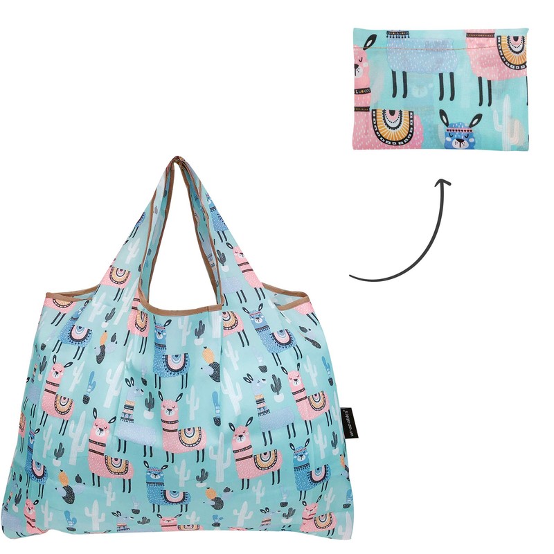 allydrew Large Foldable Tote Nylon Reusable Grocery Bag, Llamas