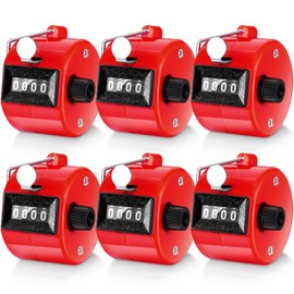 6 Pack Hand Tally Counter 4 Digit Mechanical Palm Click Counter Plastic Hand Held Counter Clicker with Metal Finger Ring for Counting Numbers School Golf Sports Events Office Stadium (Red)