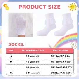 JUPSK 3 Pairs Girls White Frilly Socks Kids Communion Socks Princess Lace Ballet Socks Cotton Wedding Flower Girl's Socks for Baby Children 8-10 Years
