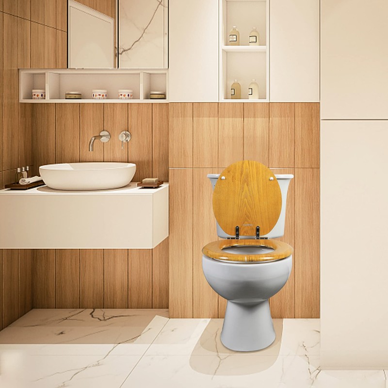 Angel Shield Wood Veneer Natural Toilet Seat with Quiet Close,