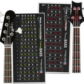 Note Knowledge 4 and 5 String Bass Guitar Fretboard Note Map Decals/Sticker