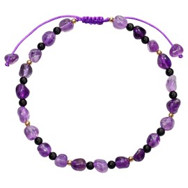 Jewever Natural Gemstones Healing Crystals Anklet Stones Ankle Bracelets for Women Reiki Worry Stone Yoga Meditation Balance Summer Beach Foot Jewelry (Amethyst)