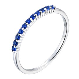 Old English Jewellers 925 Sterling Silver Blue Sapphire Cz Eternity Band Ring size J K L M N O P Q R S - September BIRTHSTONE - Rhodium Overlay (N)