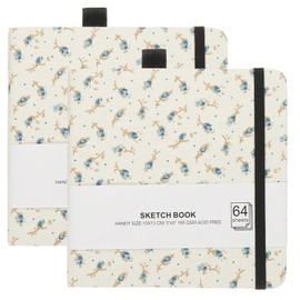 PATIKIL 5.1x5.1" Watercolor Sketchbook, 2 Pcs 20 Sheet 300GSM/203lb Watercolor Paper Sketchbooks Acid Free Journal Hardcover Artists Paper Pads with Pen Holder, Blue Flower