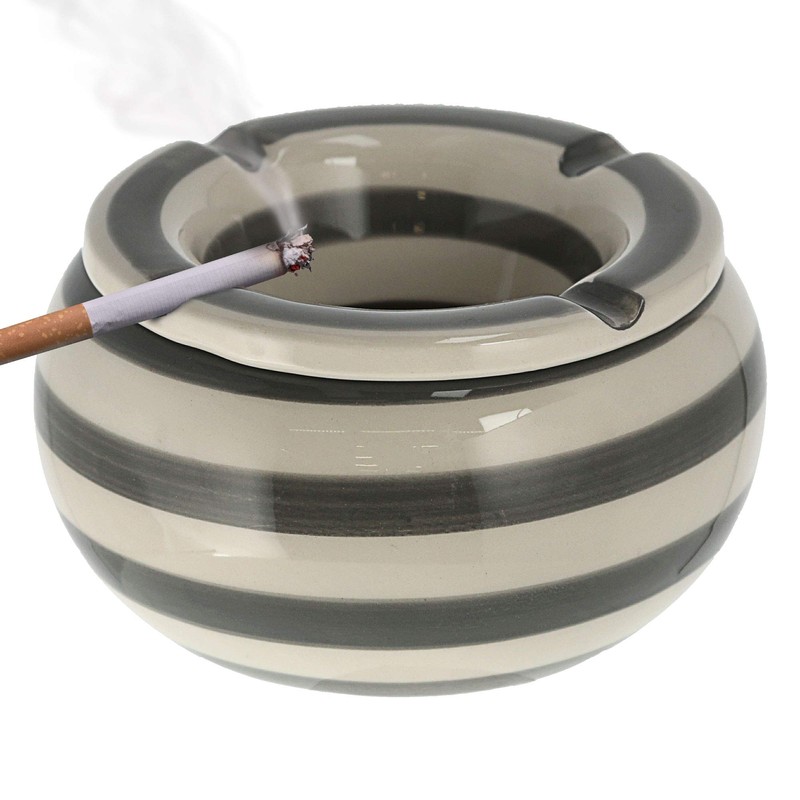 Storm ashtray, diameter 13.5 cm, grey and white stripes, wind