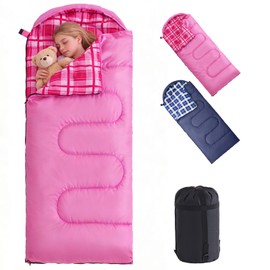 Uniqwamer Kids Sleeping Bag for Girls Boys - 4 Seasons Cold & Warm Weather Flannel Camping Sleeping Bags, Lightweight & Waterproof Sleeping Bag for Camping Hiking Outdoor Travel (50-80℉ Navy)
