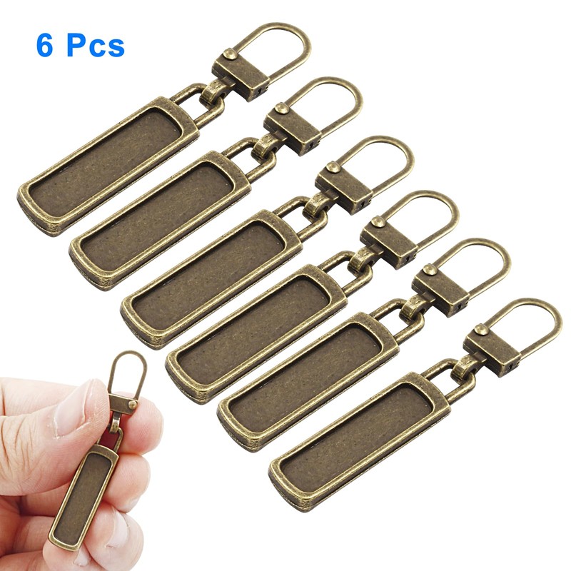 Zorveiio 6pcs Antique Bronze Zipper Pull Replacement, 1mm Thickness Detachable