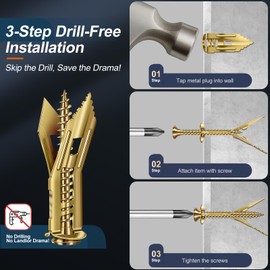 PVZZRKL 160 Pcs Self Drilling Drywall Anchors with Screws, 2Sizes 80 Sheetrock Anchors & 80 Zinc Expansion Screws, for Picture Frames, Shelves, TV, Zinc Plated Steel, No Drill Needed