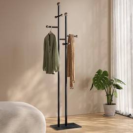 JIAYUEJU Coat Rack Freestanding with Square Marble Base Heavy Duty Metal Clothes Rack Hanging Stand for Entryway Bedroom Living Room Hotel 14.96 x 10.24 x 68.9 Inches (Black)