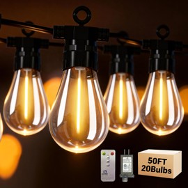 BYIZO 50FT Outdoor String Lights with Remote, 20 Dimmable Shatterproof LED Edison Bulbs, Waterproof Patio & Backyard Lights for Pergola, Deck, Garden, Bistro, Commercial Grade Hanging Lights