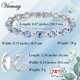 Vicmag Vicmag Lymphatic Drainage Magnetic Bracelets for Women Titanium Steel Brazaletes Ultra Strength Magnetic Adjustable with Removal Tool and Gift Box (Blue Heart Crystal)